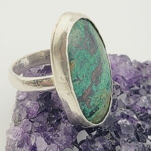 CHRYSOCOLLA OVAL SHAPE RING HANDMADE IN STERLING SILVER METAL  SZ 7